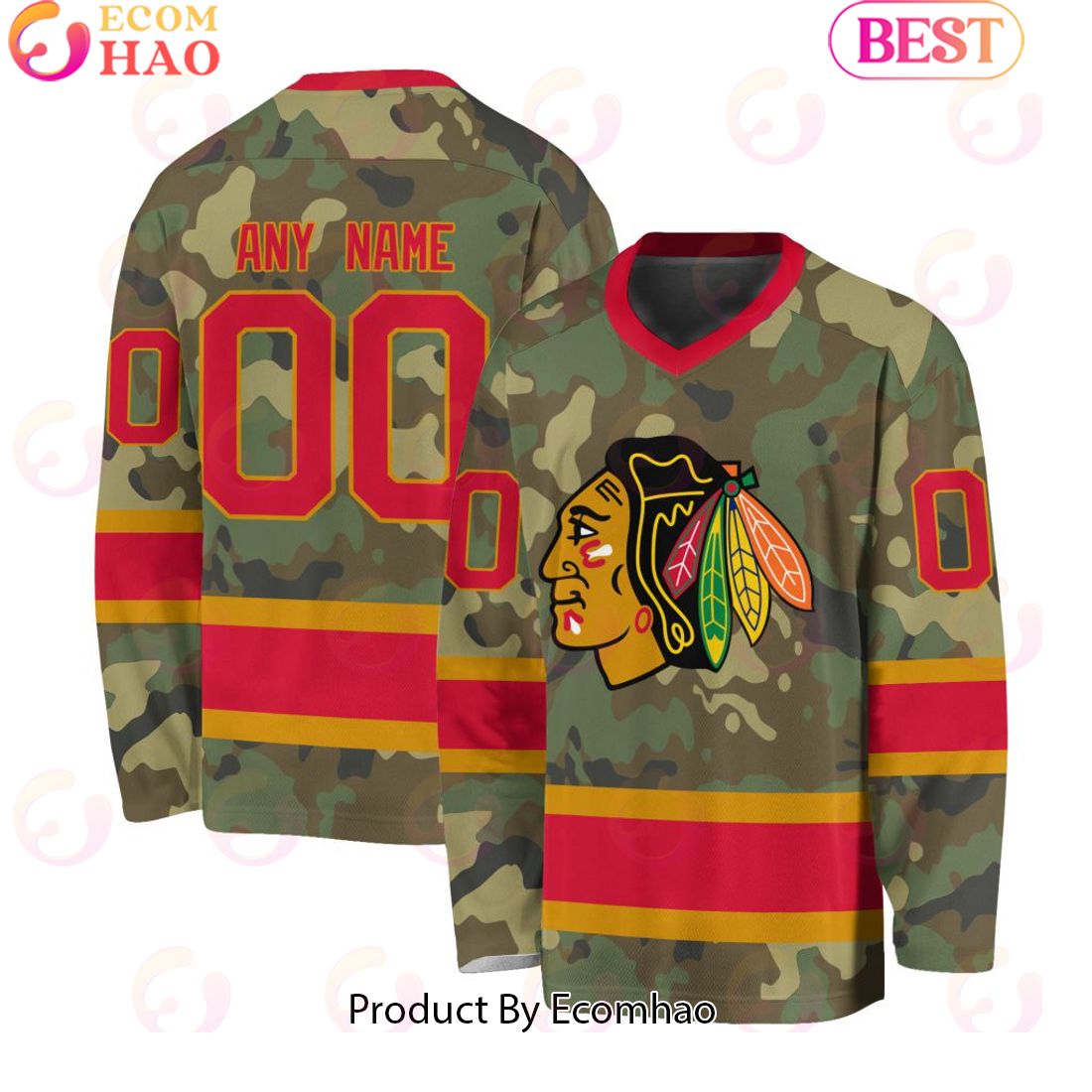 NHL Chicago Blackhawks Special Camo Design V-neck Long Sleeve