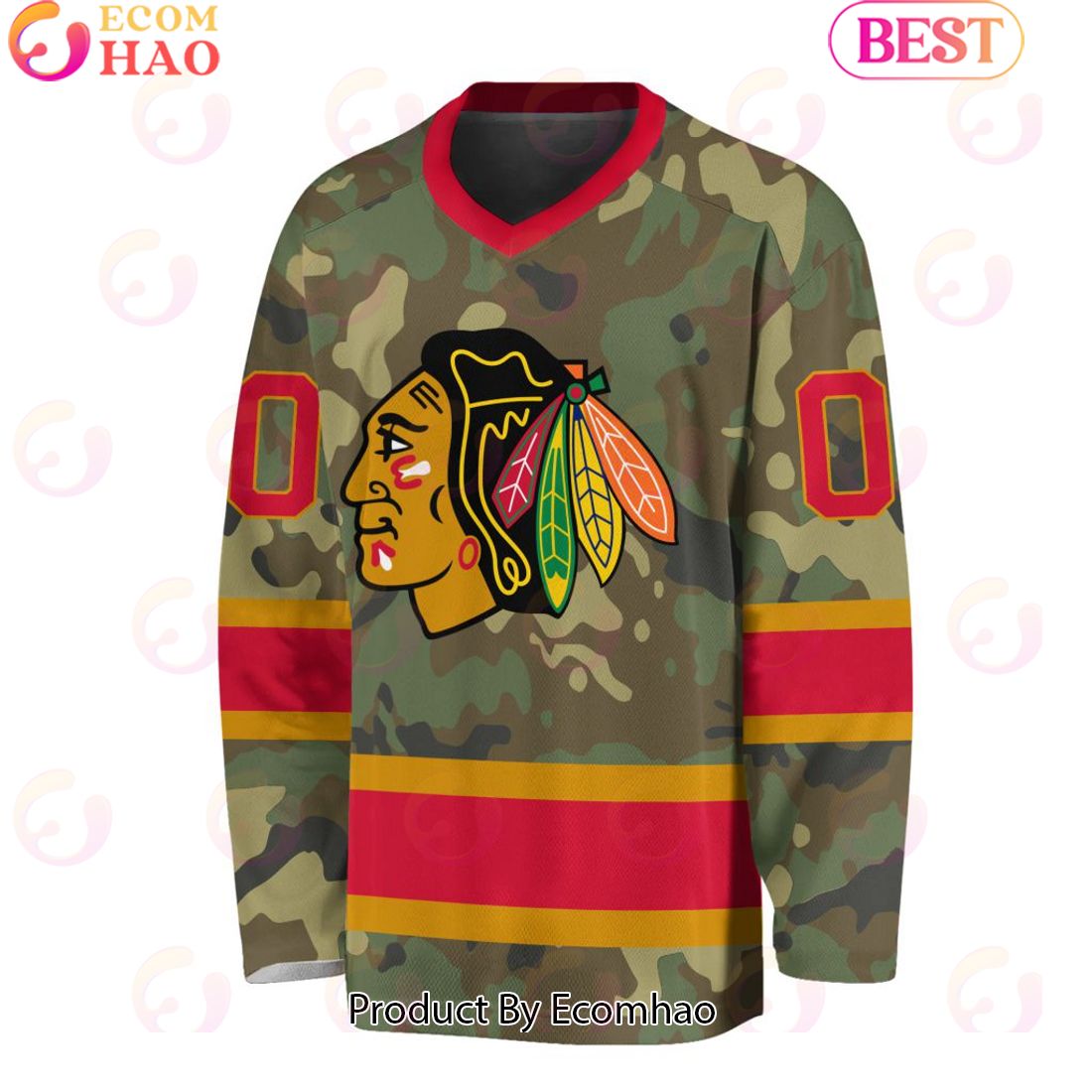 NHL Chicago Blackhawks Special Camo Design V-neck Long Sleeve