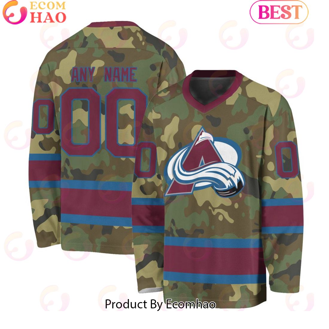 SALE Custom NHL Colorado Avalanche Special Camo V-Neck Long Sleeve