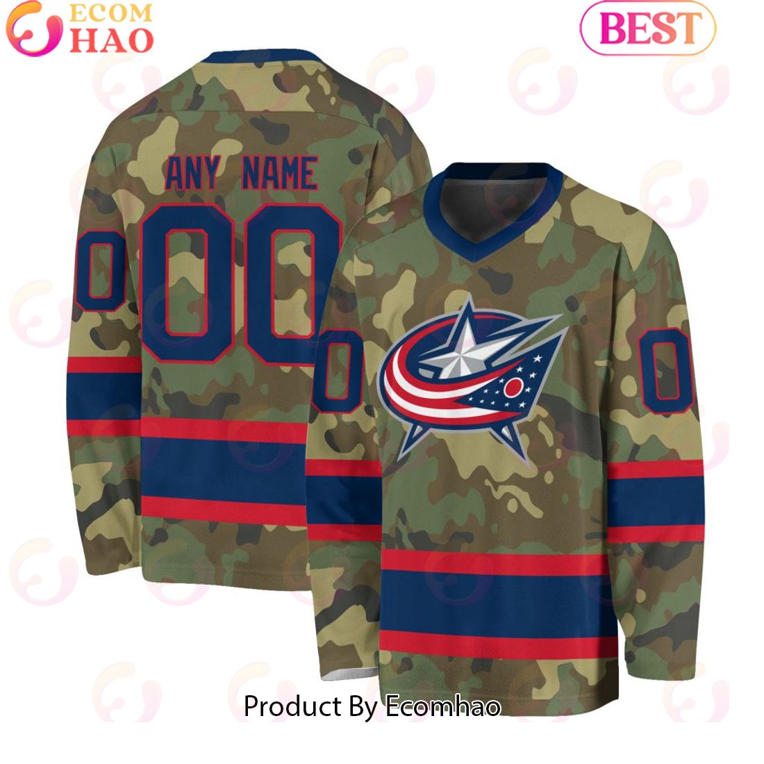 NHL Columbus Blue Jackets Special Camo Design V-neck Long Sleeve