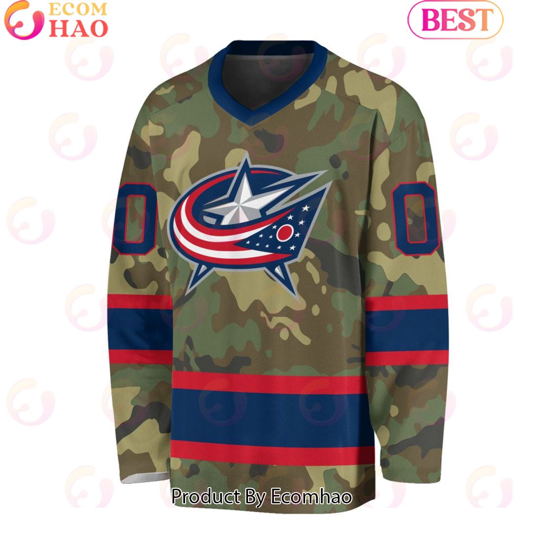 NHL Columbus Blue Jackets Special Camo Design V-neck Long Sleeve