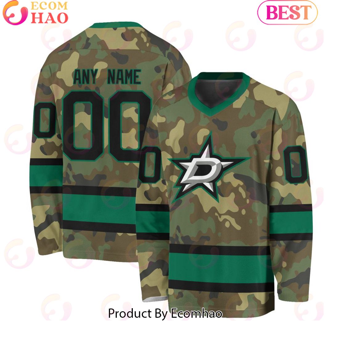 SALE Custom NHL Dallas Stars Special Camo V-Neck Long Sleeve