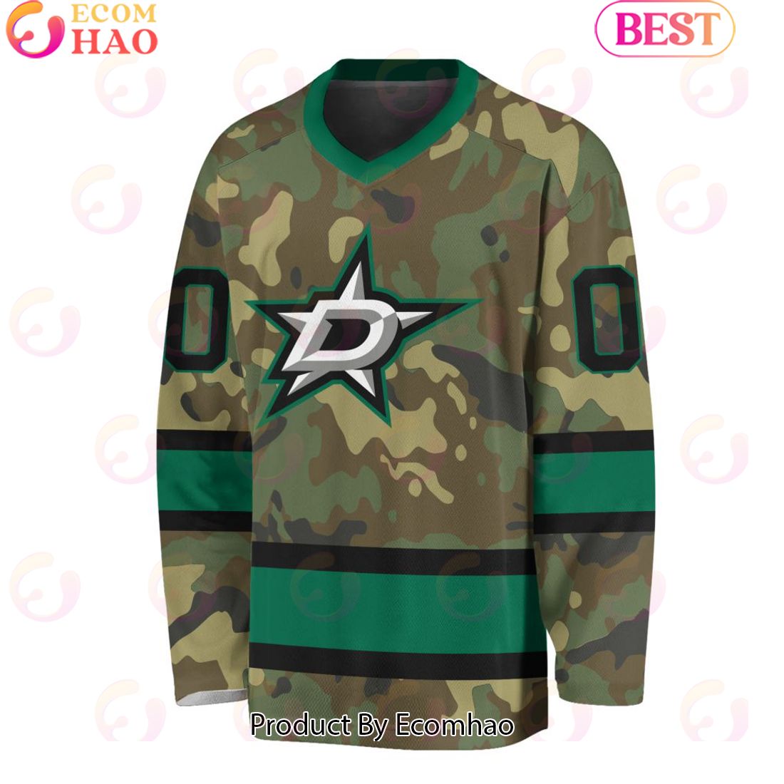 SALE Custom NHL Dallas Stars Special Camo V-Neck Long Sleeve