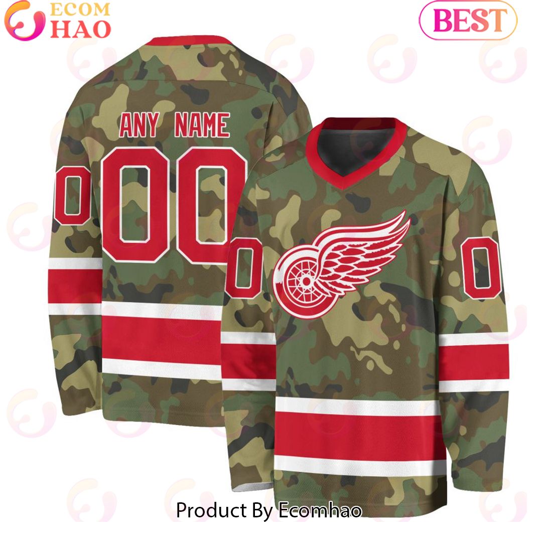 NHL Detroit Red Wings Special Camo Design V-neck Long Sleeve