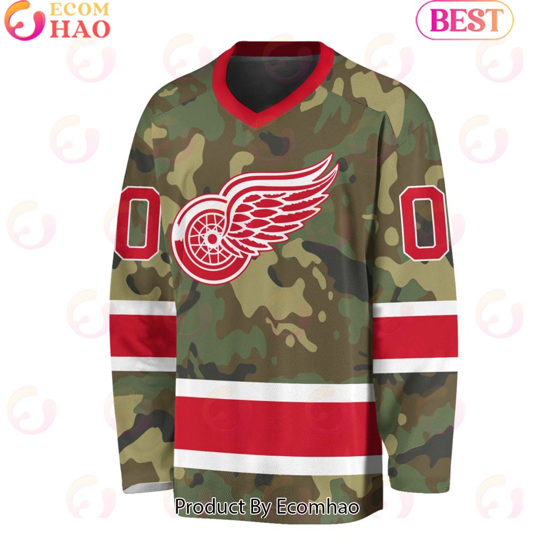 NHL Detroit Red Wings Special Camo Design V-neck Long Sleeve