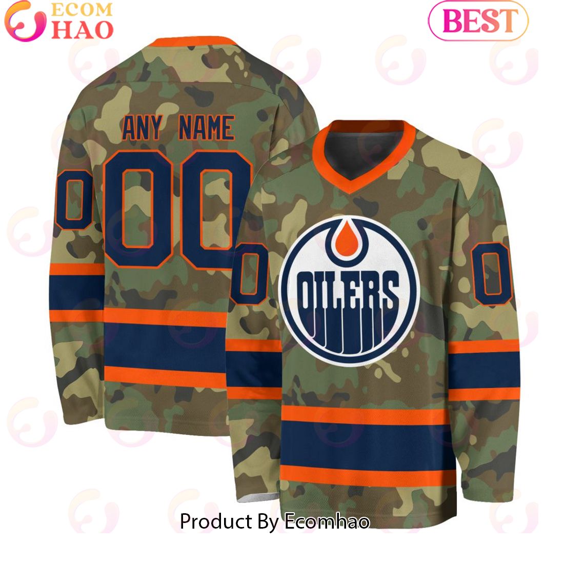 NHL Edmonton Oilers Special Camo Design V-neck Long Sleeve