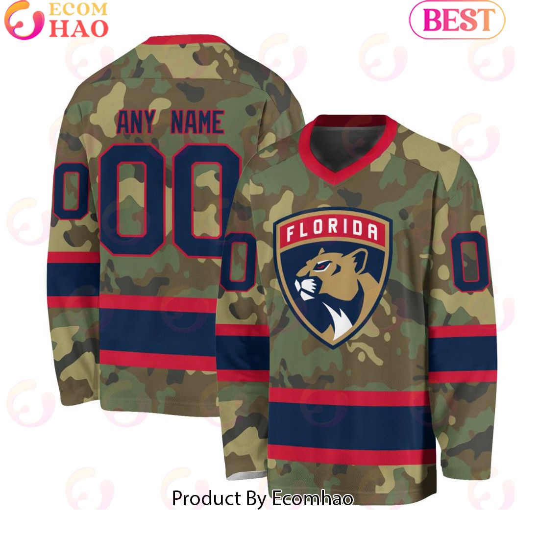 NHL Florida Panthers Special Camo Design V-neck Long Sleeve