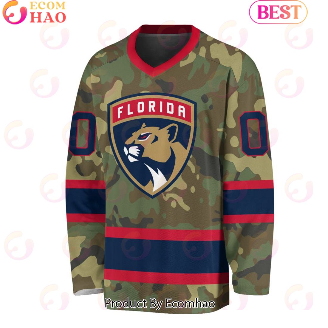 NHL Florida Panthers Special Camo Design V-neck Long Sleeve