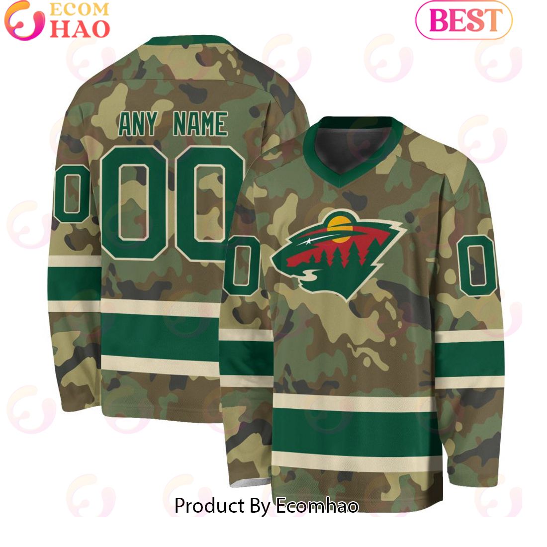 NHL Minnesota Wild Special Camo Design V-neck Long Sleeve