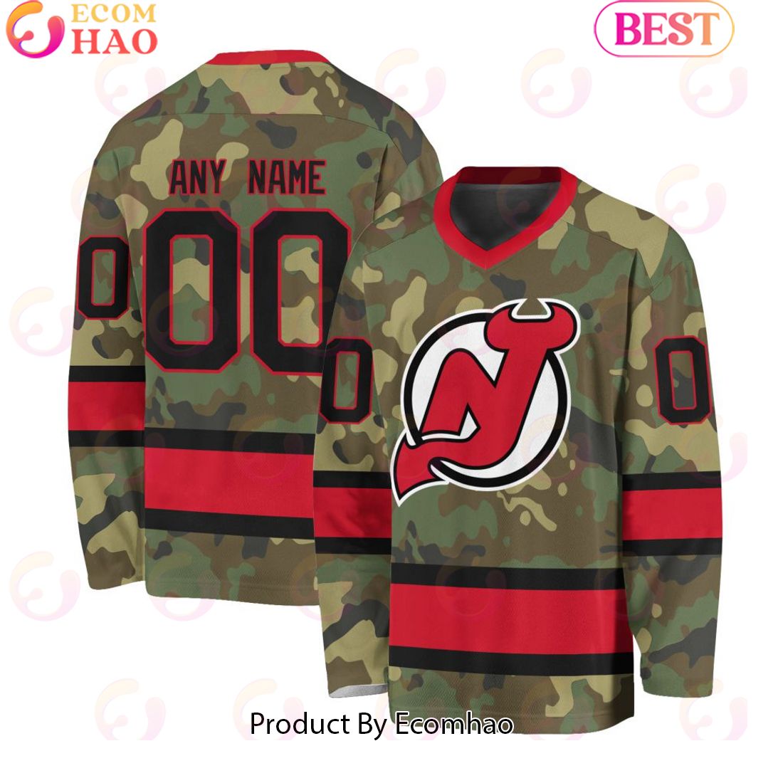 NHL New Jersey Devils Special Camo Design V-neck Long Sleeve