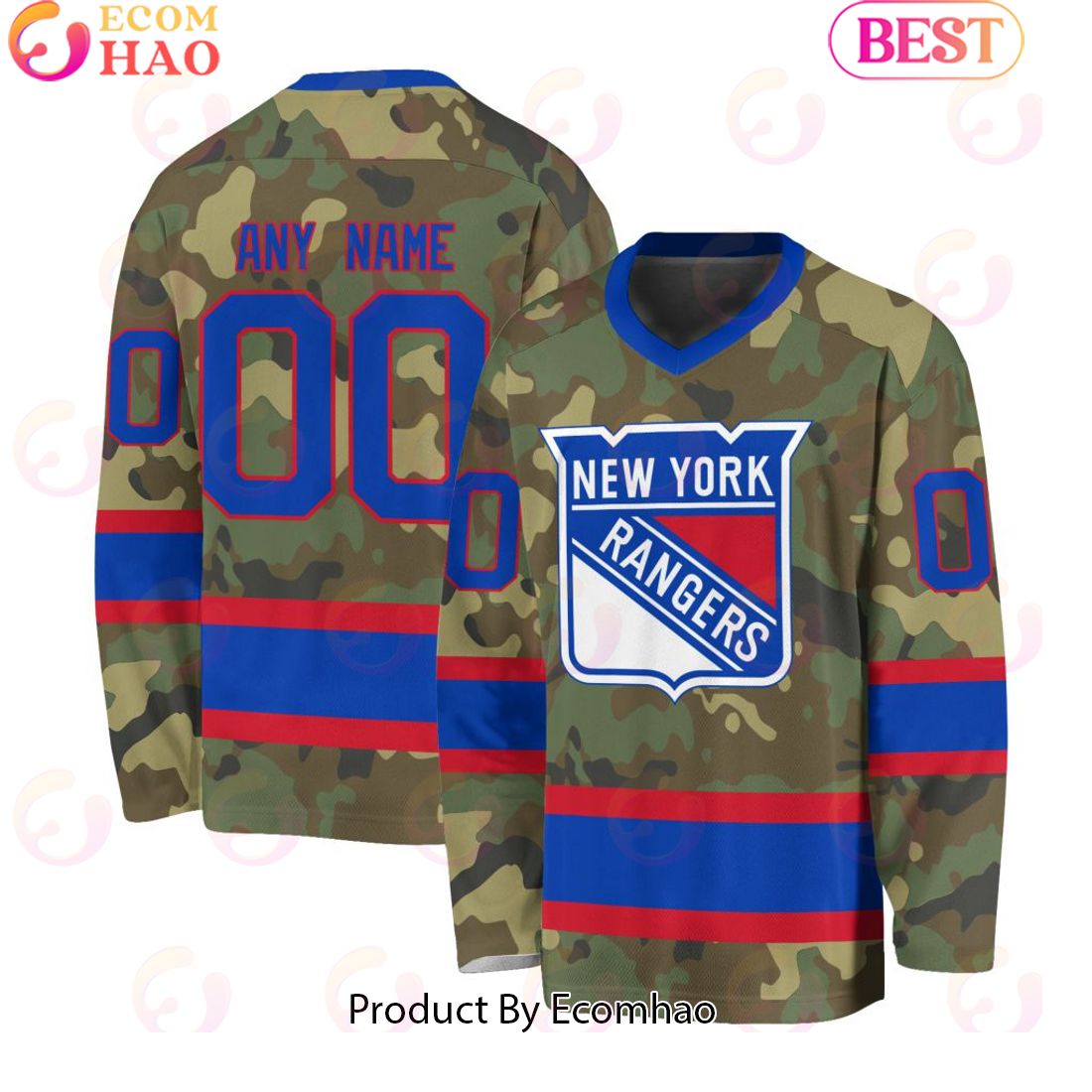 NHL New York Rangers Special Camo Design V-neck Long Sleeve