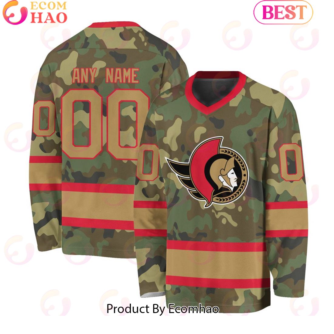 NHL Ottawa Senators Special Camo Design V-neck Long Sleeve