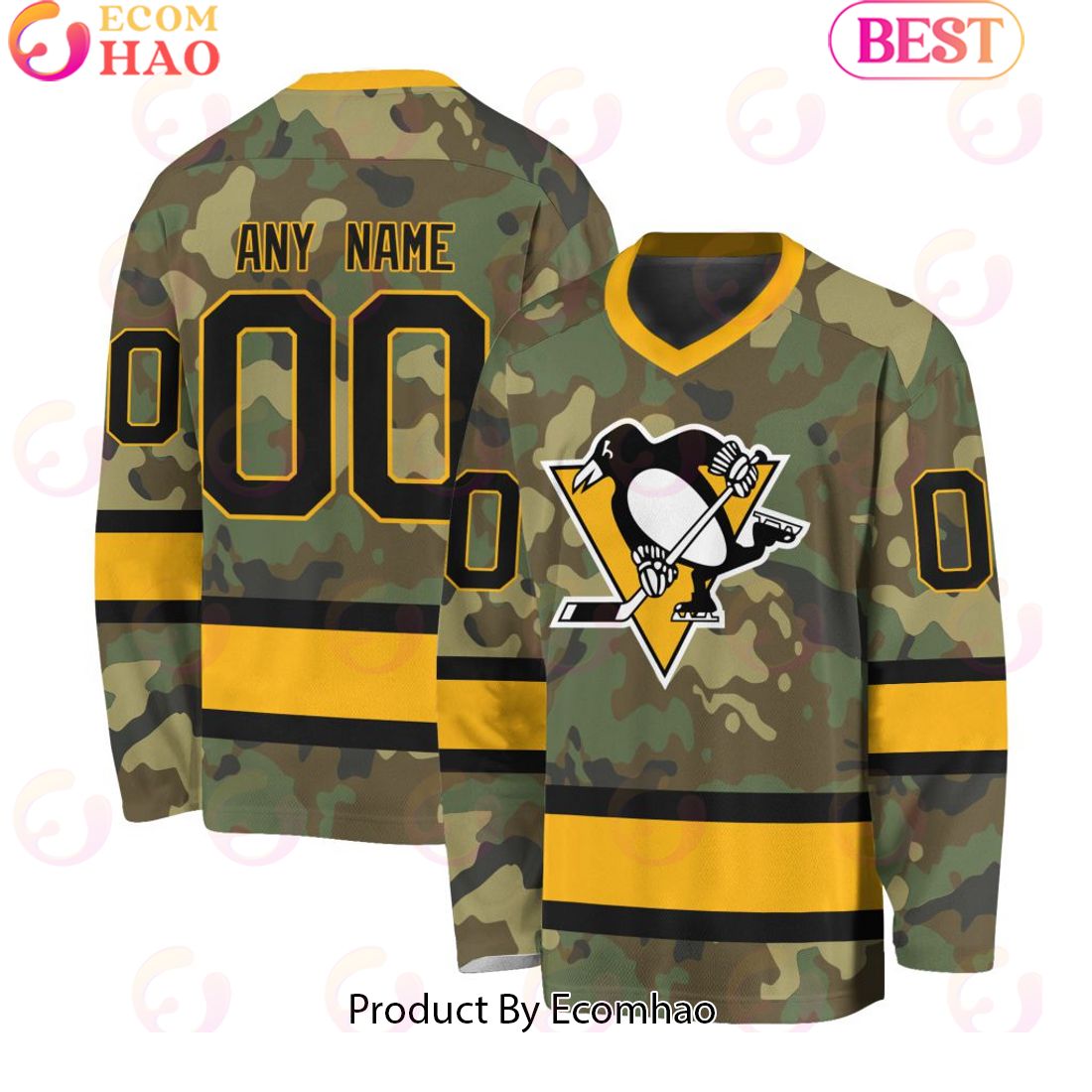 NHL Pittsburgh Penguins Special Camo Design V-neck Long Sleeve