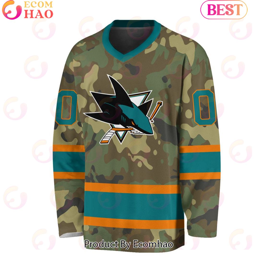 NHL San Jose Sharks Special Camo Design V-neck Long Sleeve