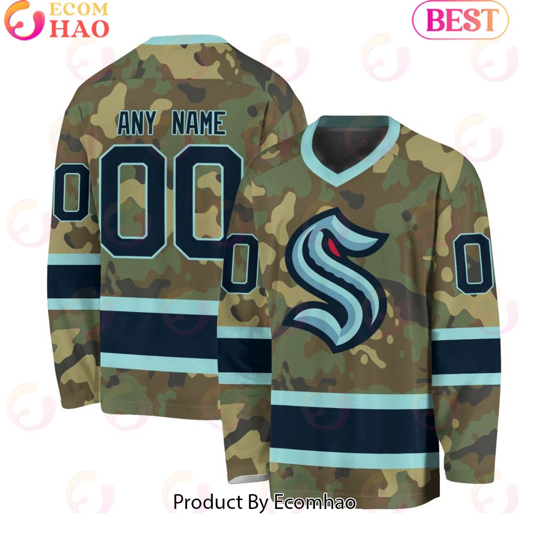 NHL Seattle Kraken Special Camo Design V-neck Long Sleeve