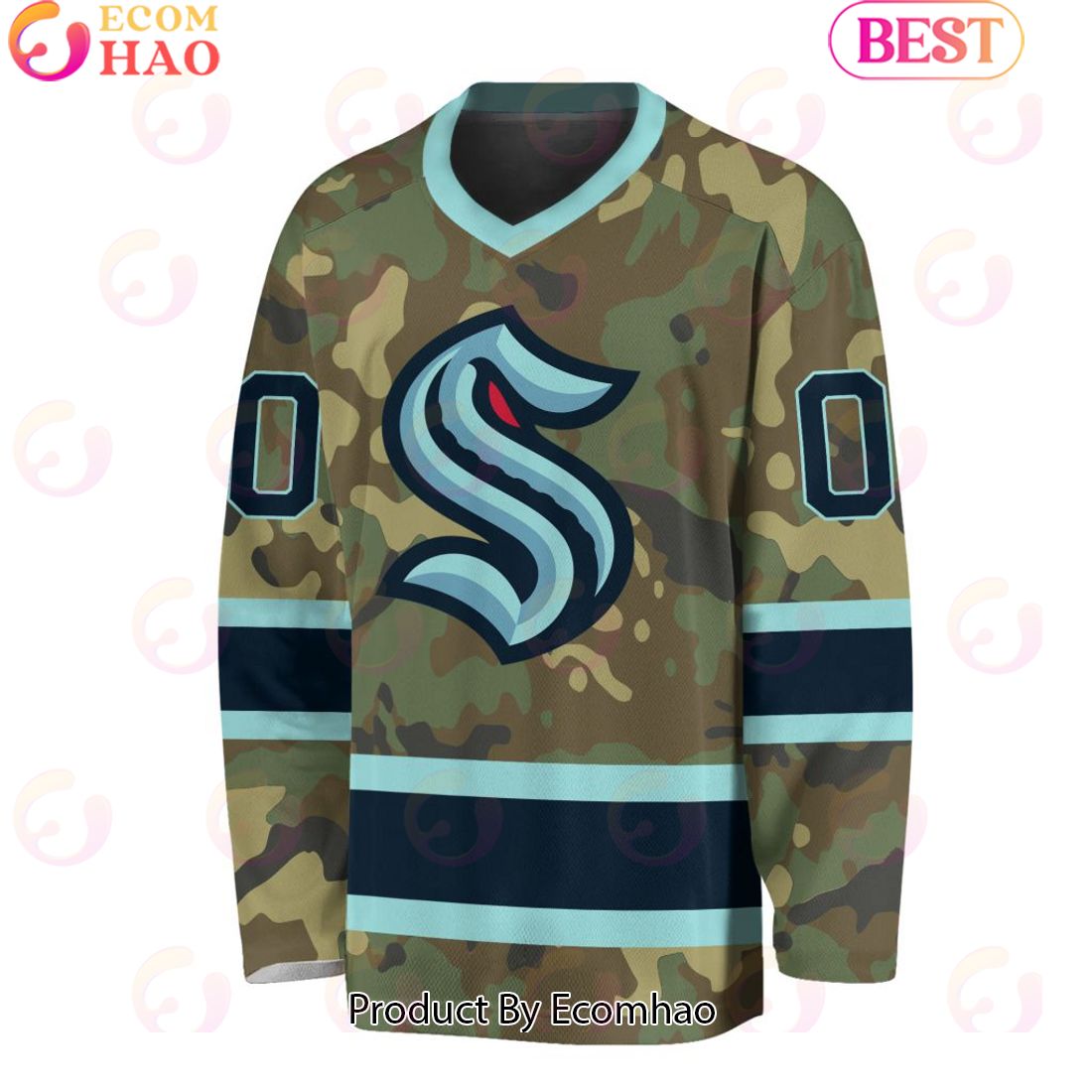 NHL Seattle Kraken Special Camo Design V-neck Long Sleeve