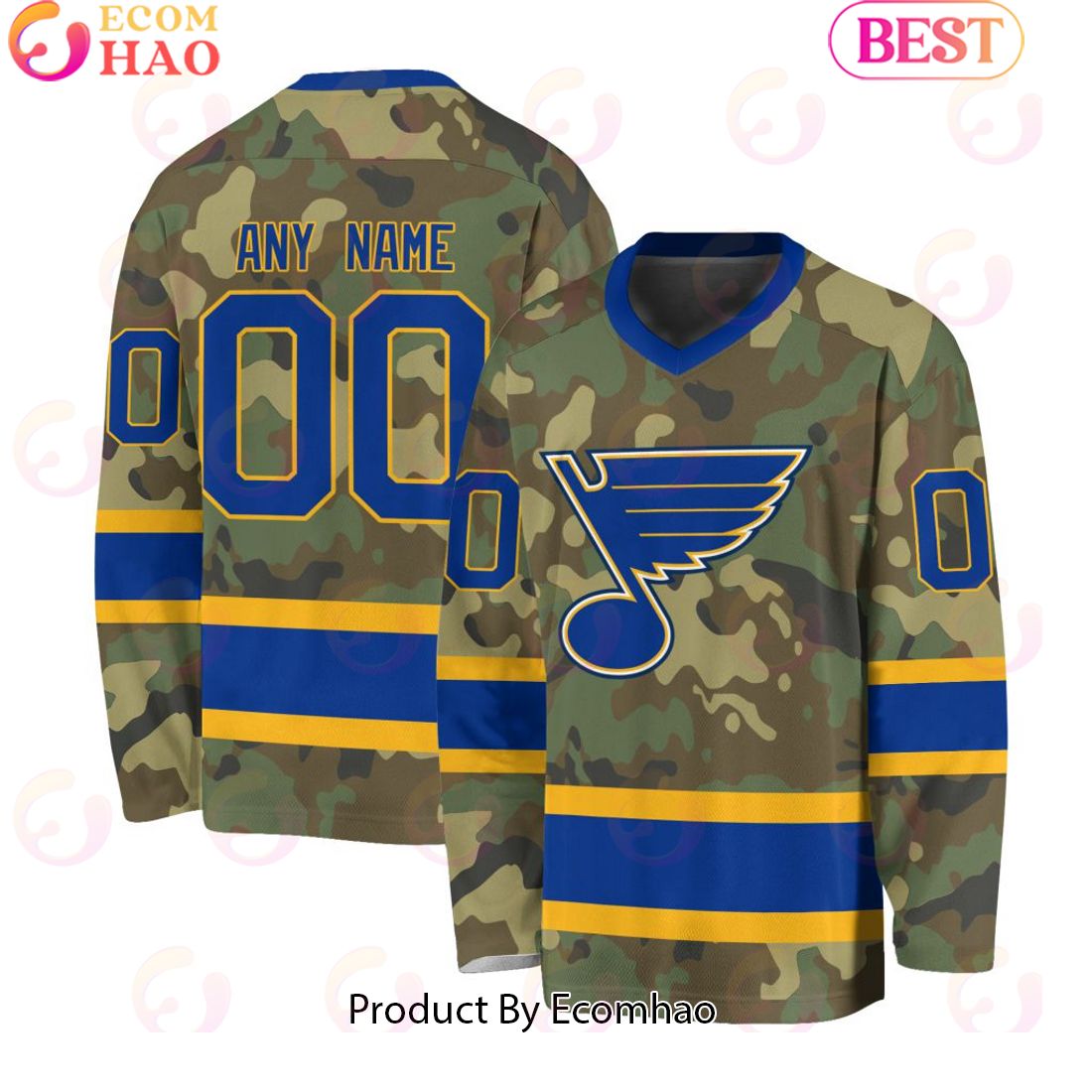 NHL St. Louis Blues Special Camo Design V-neck Long Sleeve