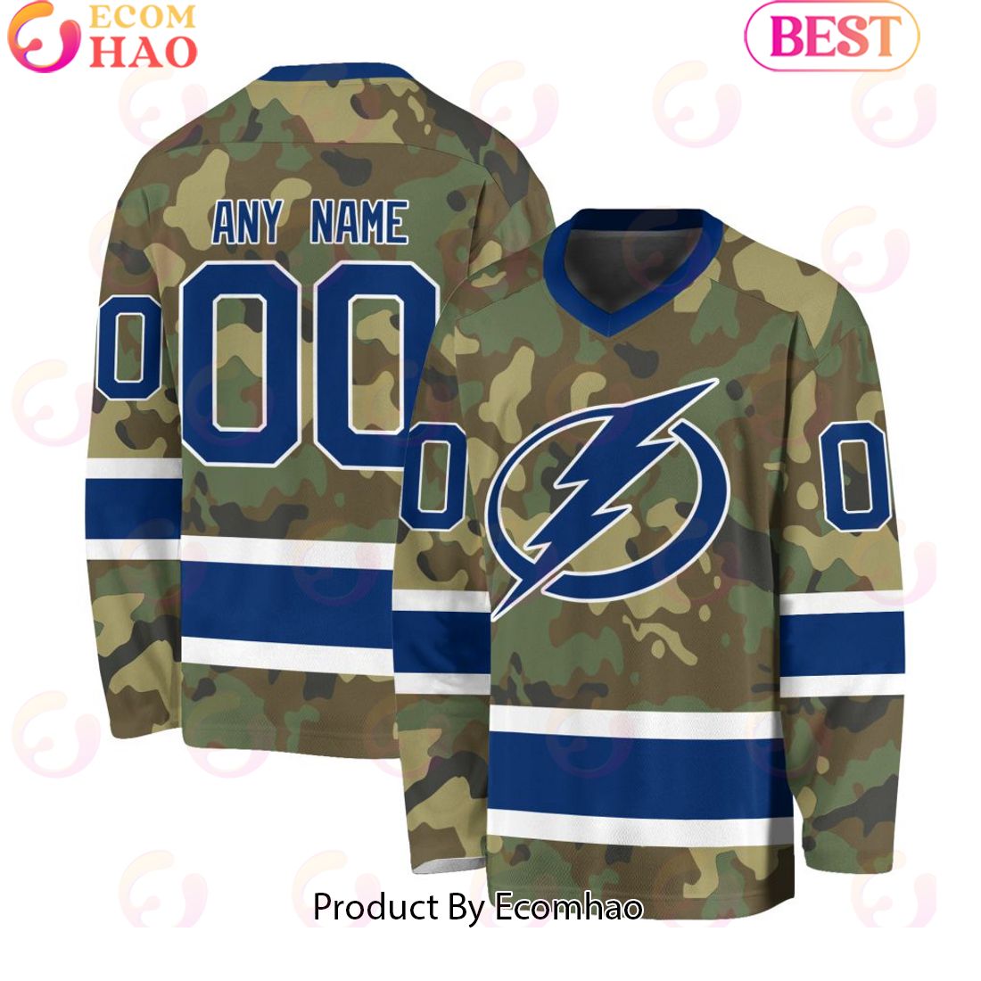 NHL Tampa Bay Lightning Special Camo Design V-neck Long Sleeve