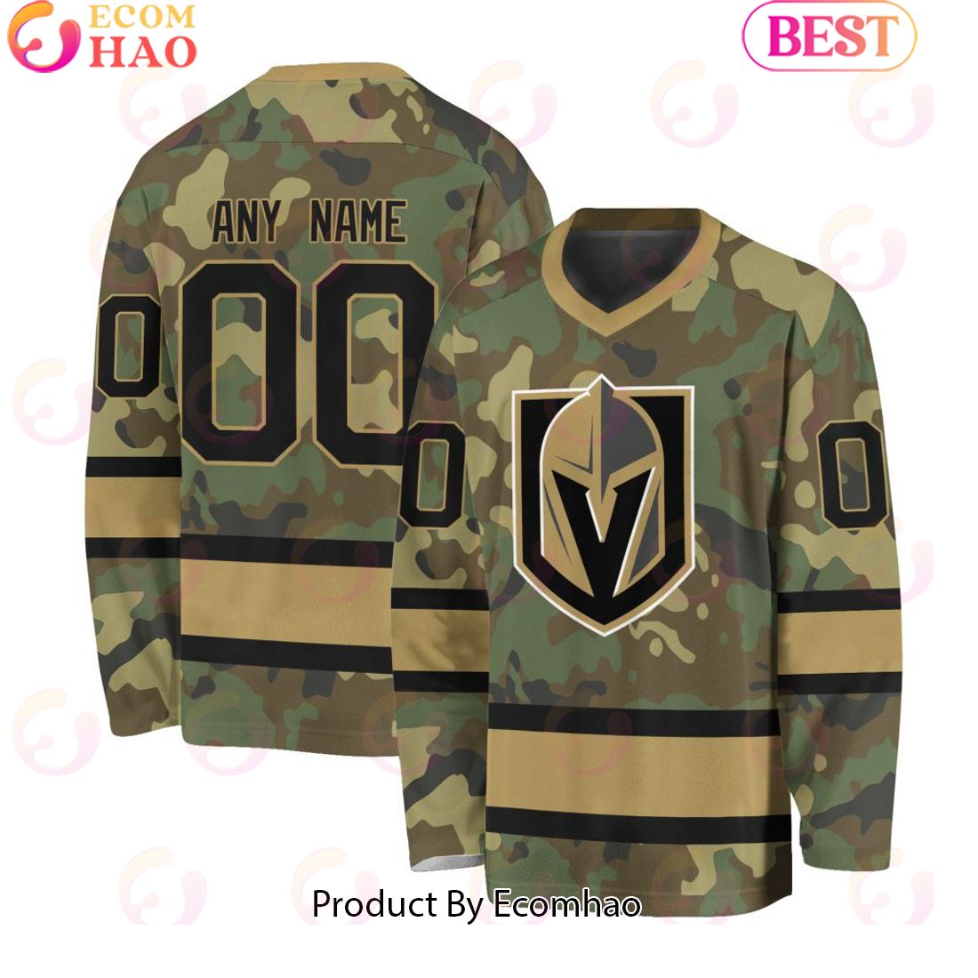 NHL Vegas Golden Knights Special Camo Design V-neck Long Sleeve