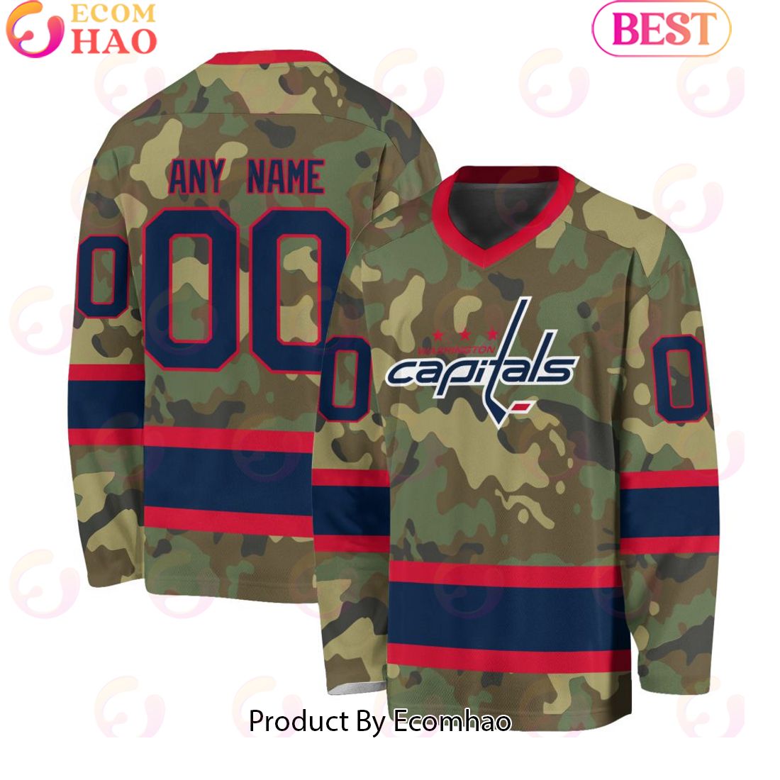 NHL Washington Capitals Special Camo Design V-neck Long Sleeve