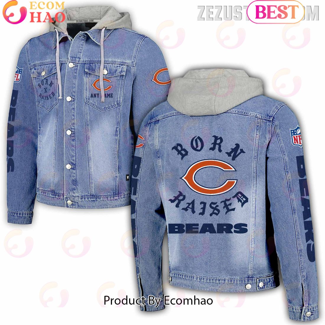 NFL Chicago Bears Born x Raised Hooded Full-Button Denim Jacket