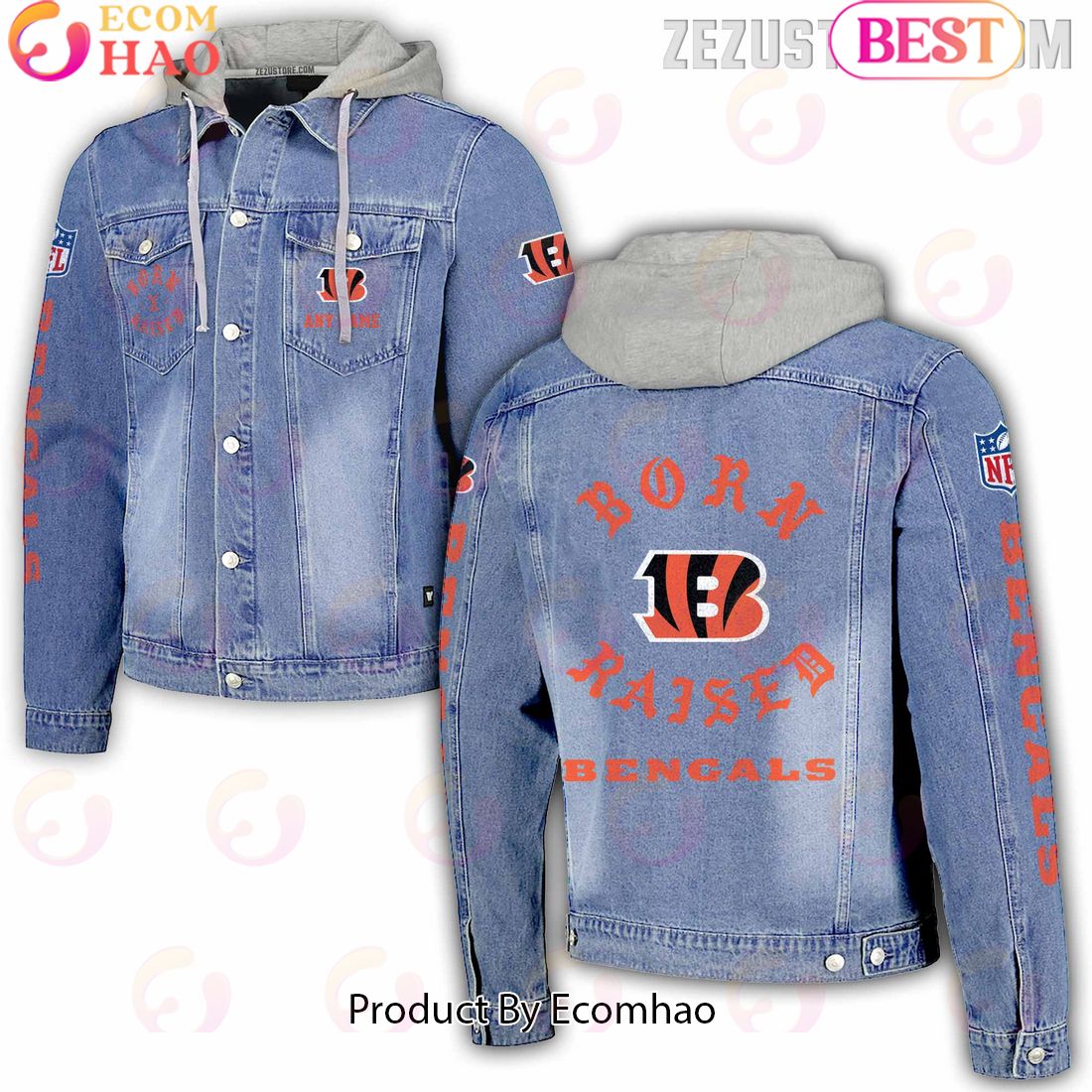 NFL Cincinnati Bengals Born x Raised Hooded Full-Button Denim Jacket