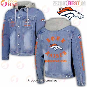 NFL Denver Broncos Born x Raised Hooded Full-Button Denim Jacket NFL Denver Broncos Born x Raised Hooded Full-Button Denim Jacket