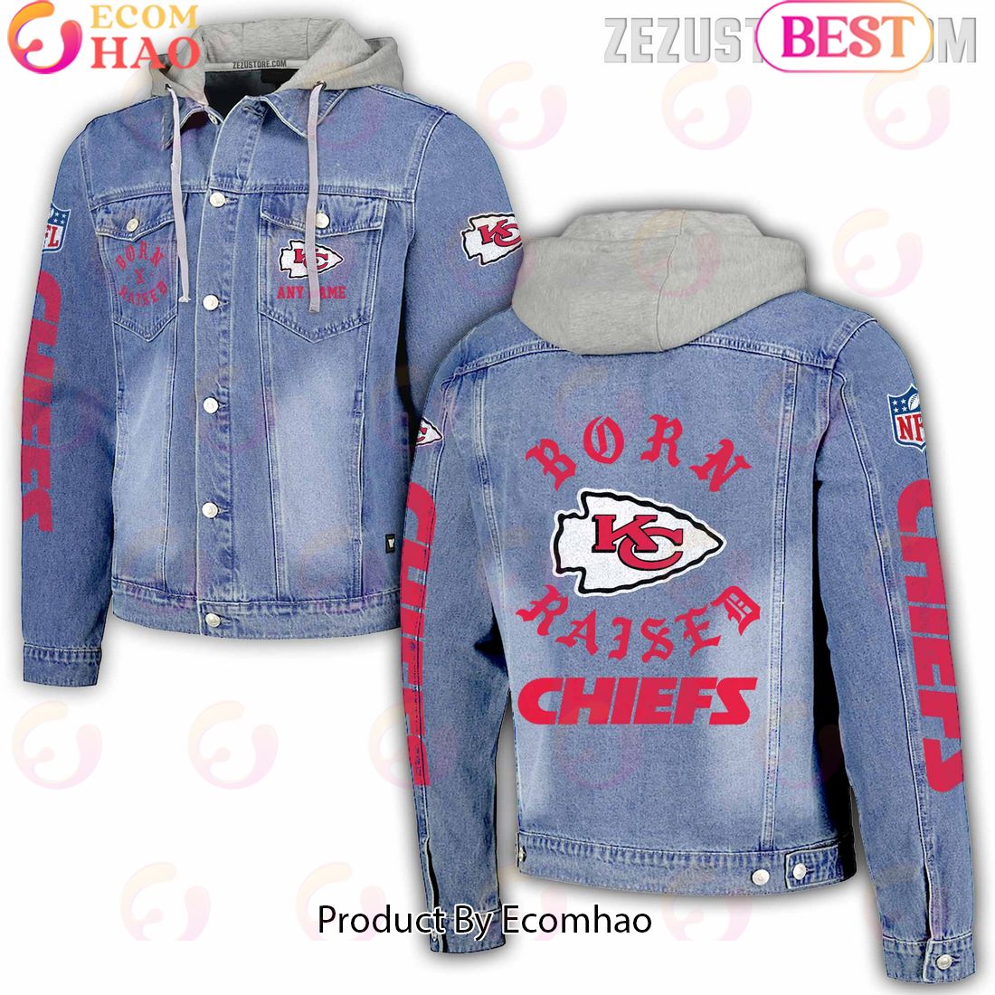 NFL Kansas City Chiefs Born x Raised Hooded Full-Button Denim Jacket