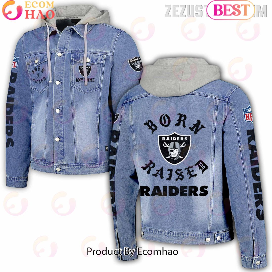 NFL Las Vegas Raiders Born x Raised Hooded Full-Button Denim Jacket