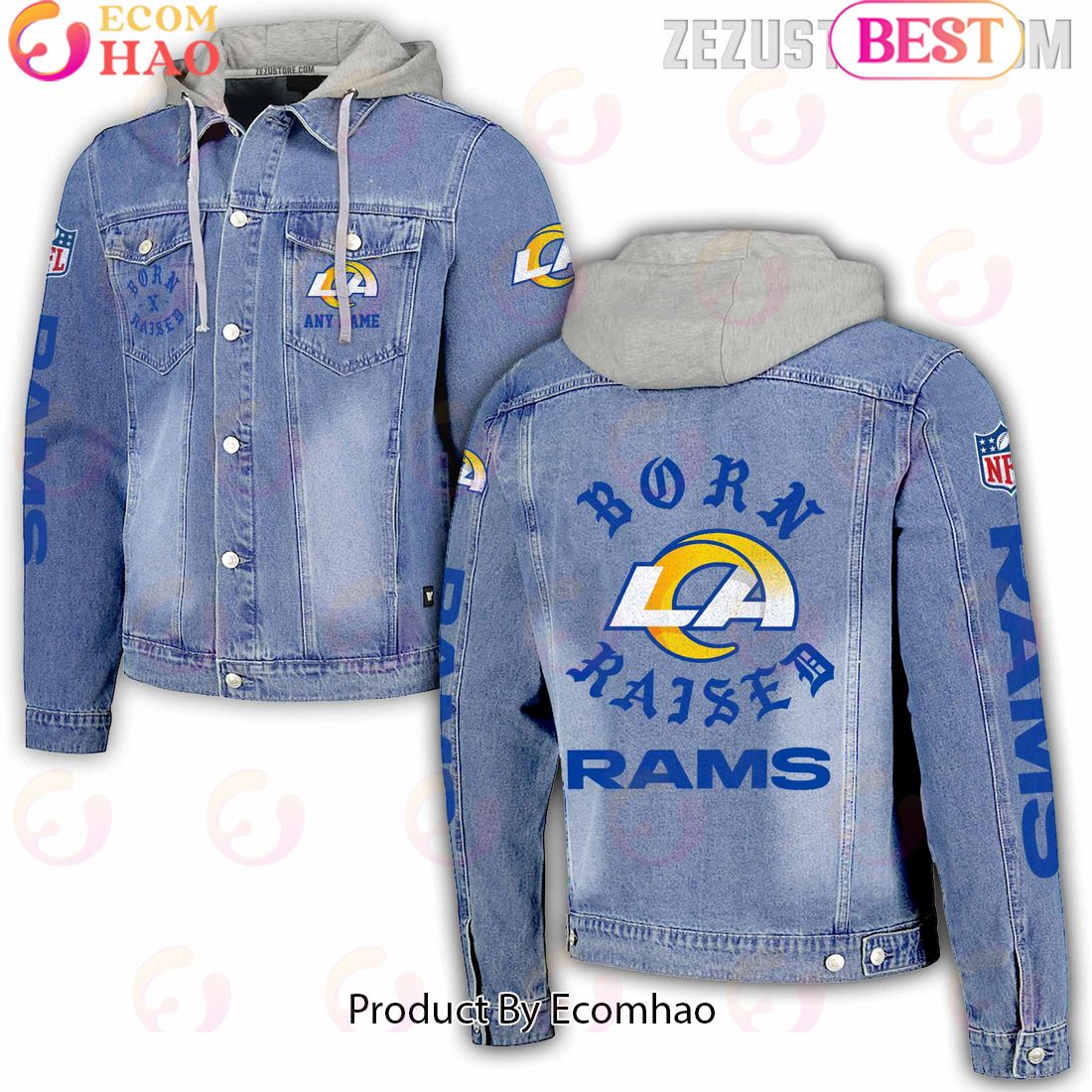 NFL Los Angeles Rams Born x Raised Hooded Full-Button Denim Jacket