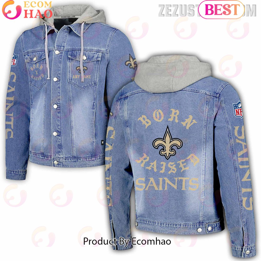 NFL New Orleans Saints Born x Raised Hooded Full-Button Denim Jacket