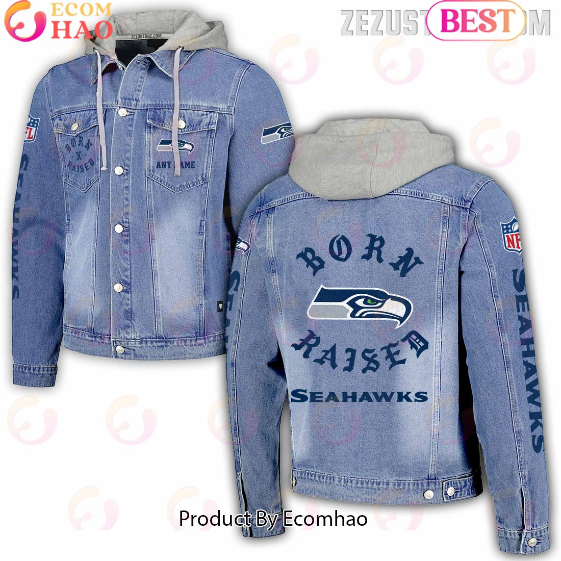 NFL Seattle Seahawks Born x Raised Hooded Full-Button Denim Jacket