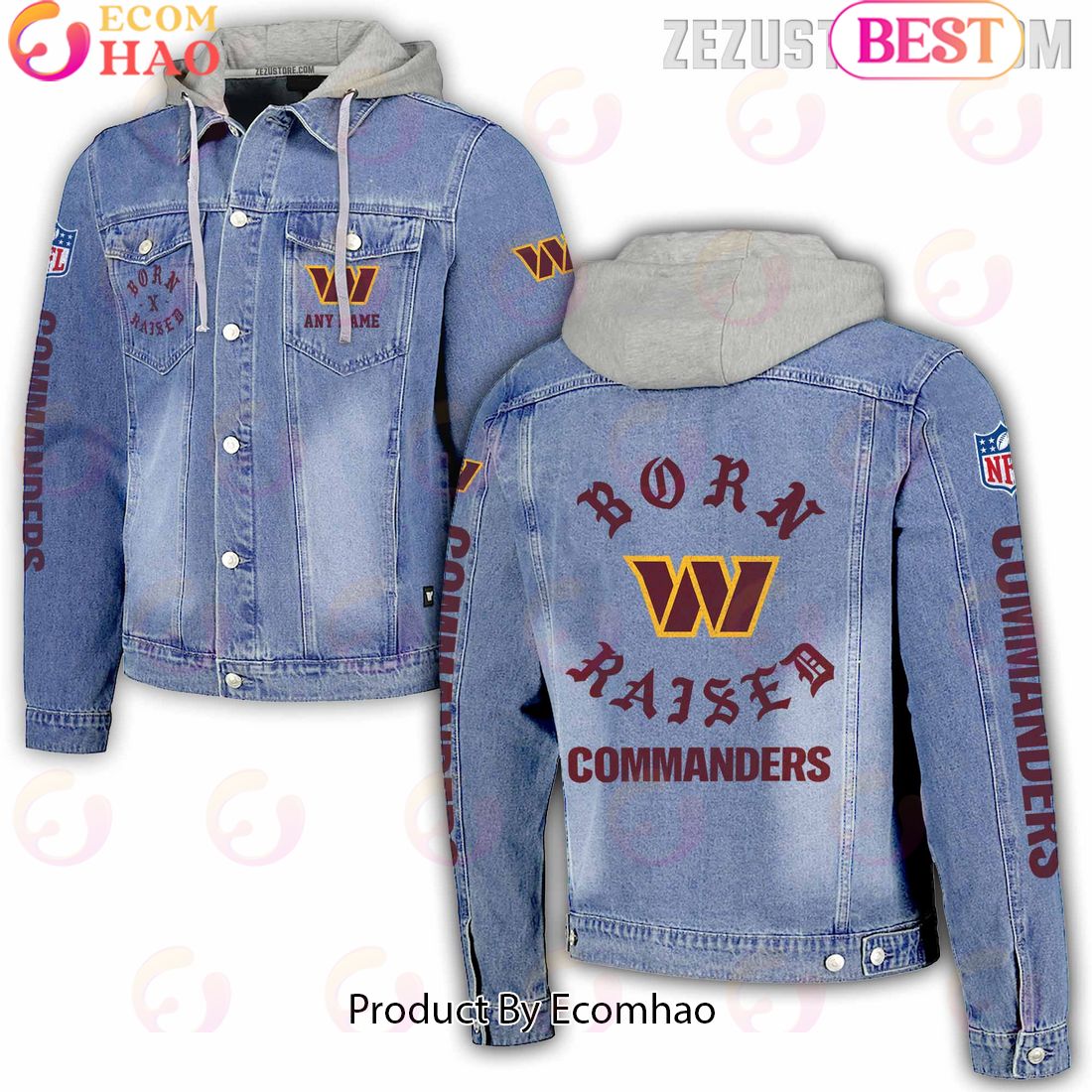 Washington Commanders Hooded Denim Jacket 