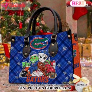 NCAA Florida Gators Grinch And Jack Skellington Christmas Women Leather Hand Bag