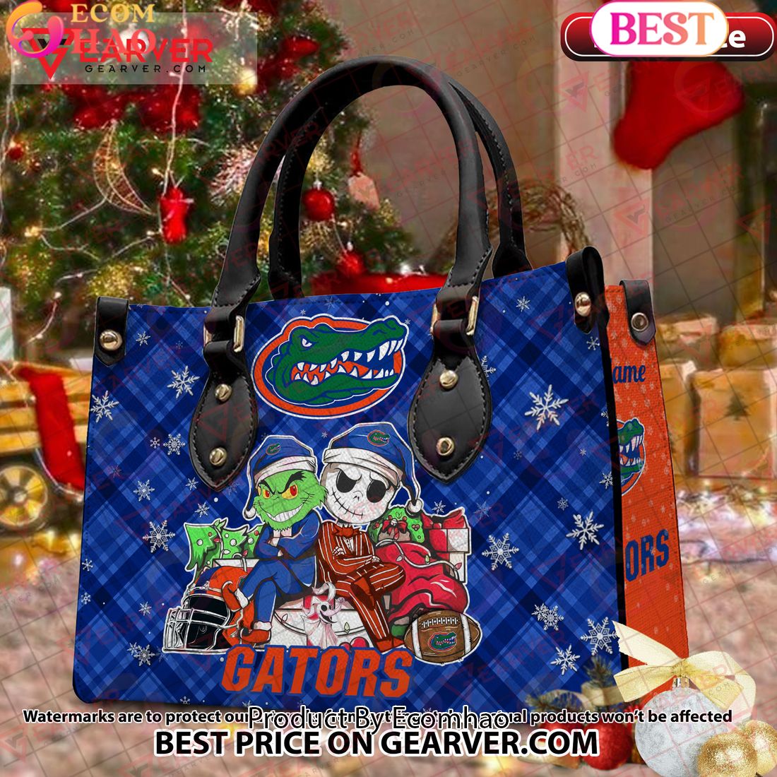 NCAA Florida Gators Grinch And Jack Skellington Christmas Women Leather Hand Bag