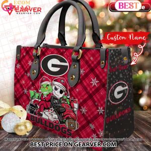 NCAA Georgia Bulldogs Grinch And Jack Skellington Christmas Women Leather Hand Bag