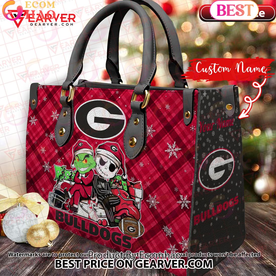 NCAA Michigan Wolverines Grinch And Jack Skellington Christmas Women Leather Hand Bag