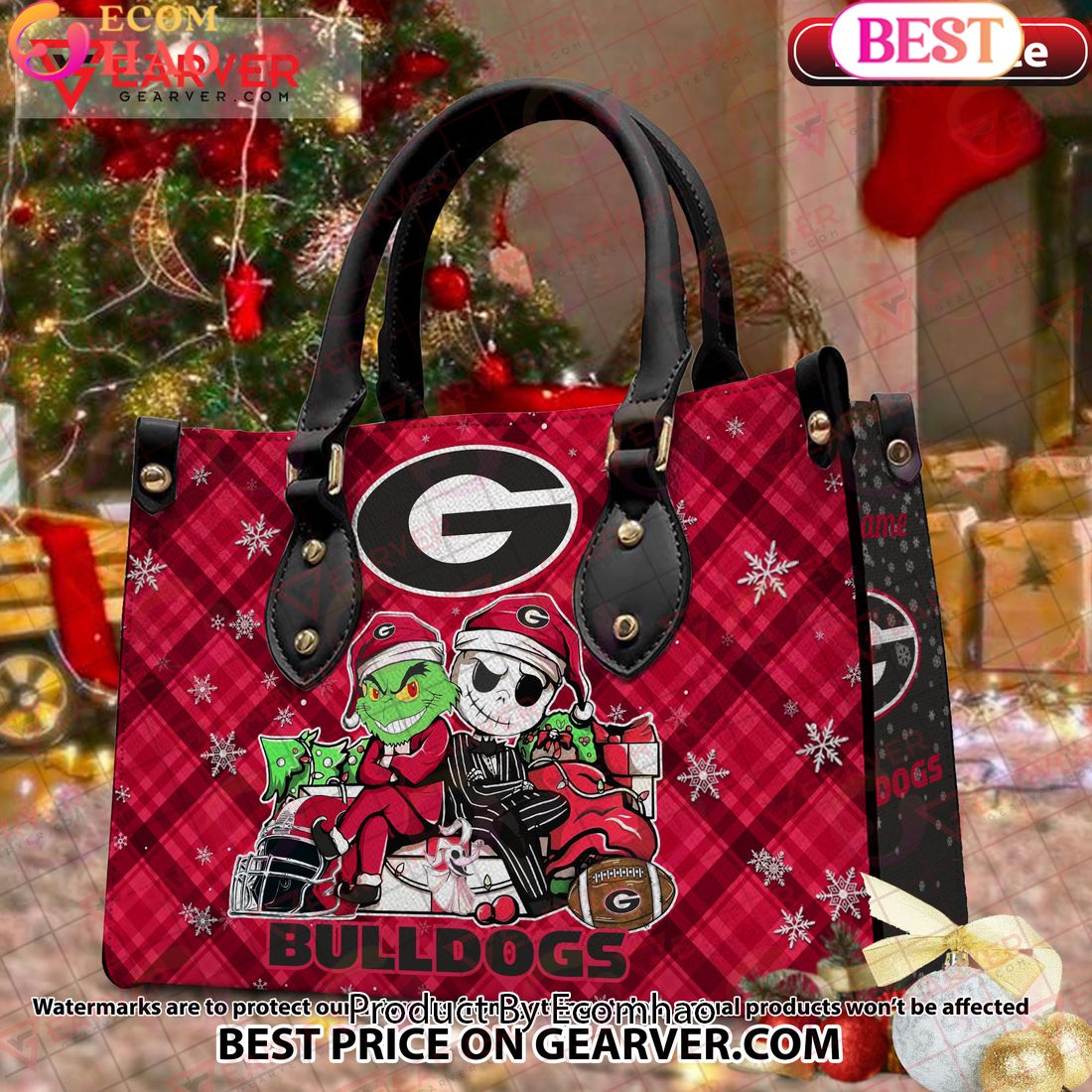 NCAA Georgia Bulldogs Grinch And Jack Skellington Christmas Women Leather Hand Bag