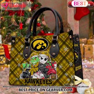 NCAA Iowa Hawkeyes Grinch And Jack Skellington Christmas Women Leather Hand Bag