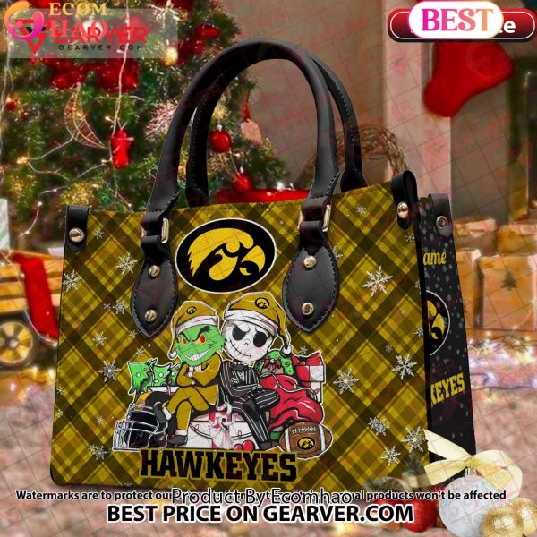 NCAA Iowa Hawkeyes Grinch And Jack Skellington Christmas Women Leather Hand Bag