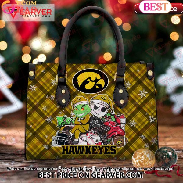 NCAA Iowa Hawkeyes Grinch And Jack Skellington Christmas Women Leather Hand Bag