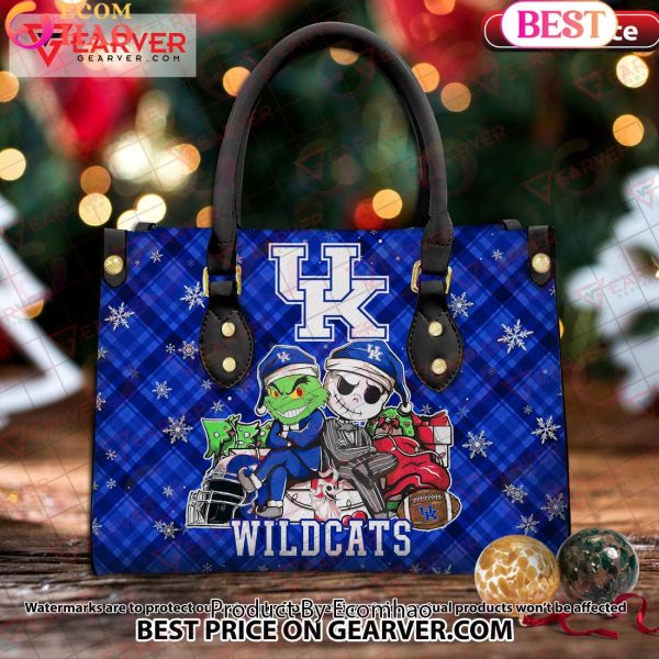 NCAA Kentucky Wildcats Grinch And Jack Skellington Christmas Women Leather Hand Bag