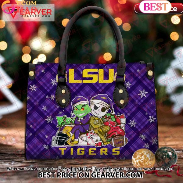 NCAA LSU Tigers Grinch And Jack Skellington Christmas Women Leather Hand Bag