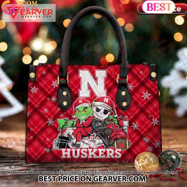 NCAA Nebraska Cornhuskers Grinch And Jack Skellington Christmas Women Leather Hand Bag