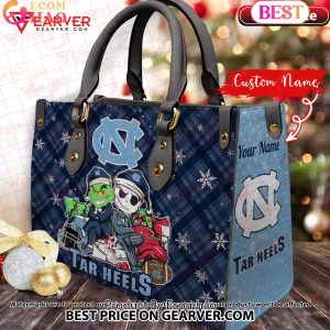 NCAA North Carolina Tar Heels Grinch And Jack Skellington Christmas Women Leather Hand Bag