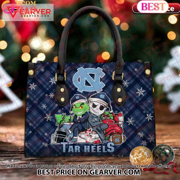NCAA North Carolina Tar Heels Grinch And Jack Skellington Christmas Women Leather Hand Bag