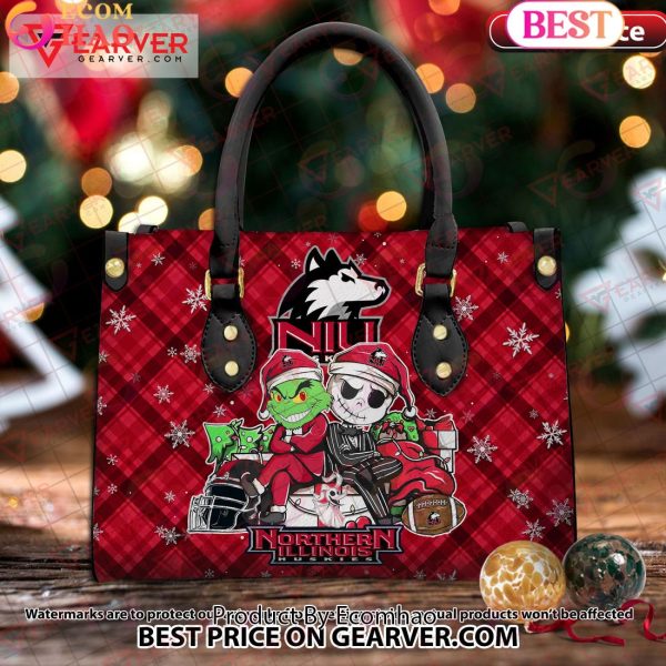 NCAA Northern Illinois Huskies Grinch And Jack Skellington Christmas Women Leather Hand Bag