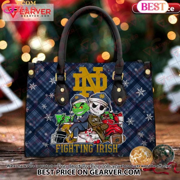 NCAA Notre Dame Fighting Irish Grinch And Jack Skellington Christmas Women Leather Hand Bag
