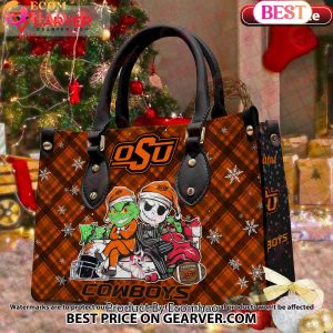 NCAA Oklahoma State Cowboys Grinch And Jack Skellington Christmas Women Leather Hand Bag