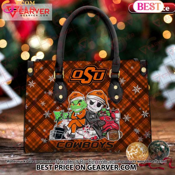 NCAA Oklahoma State Cowboys Grinch And Jack Skellington Christmas Women Leather Hand Bag